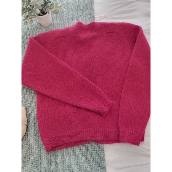 NWT Vintage 80s Cropped Mohair Fuchsia Pink Sweater Cardigan Shoulder pads S M - Picture 2 of 6